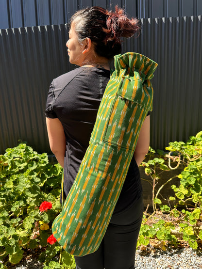 Green & Yellow Print Ikat Cotton Yoga/Beach Mat Bag