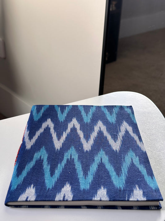 Bold Ikat print fabric cover handmade paper notebook (9*7 in)