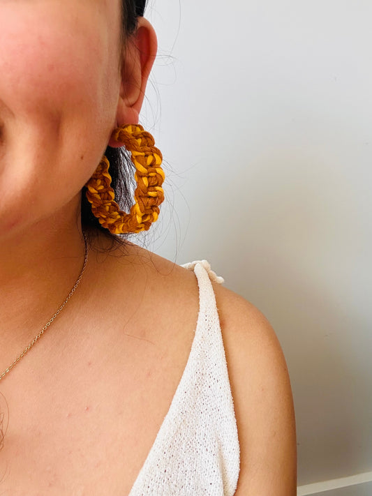 Mustard Macrame Broad Hoops Earrings