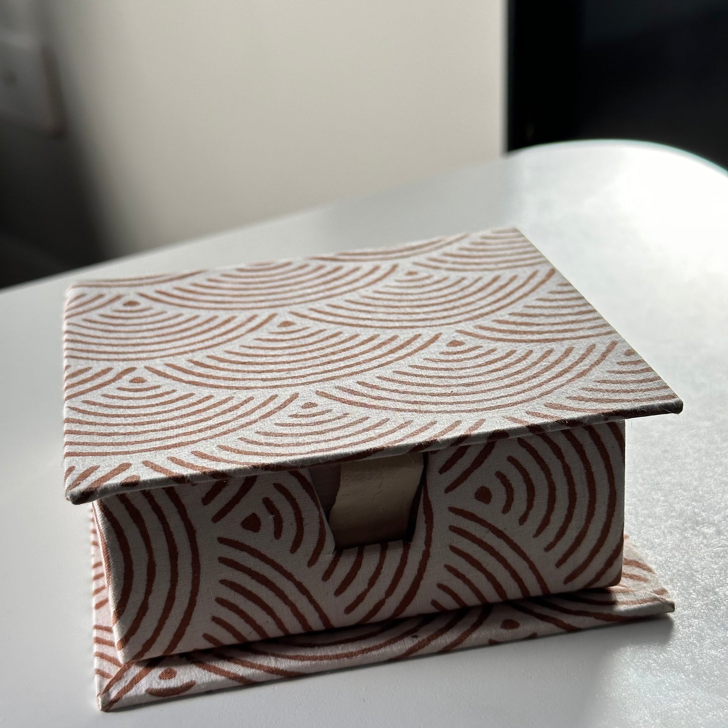 Red and white block printed Slip Box with Note Slips