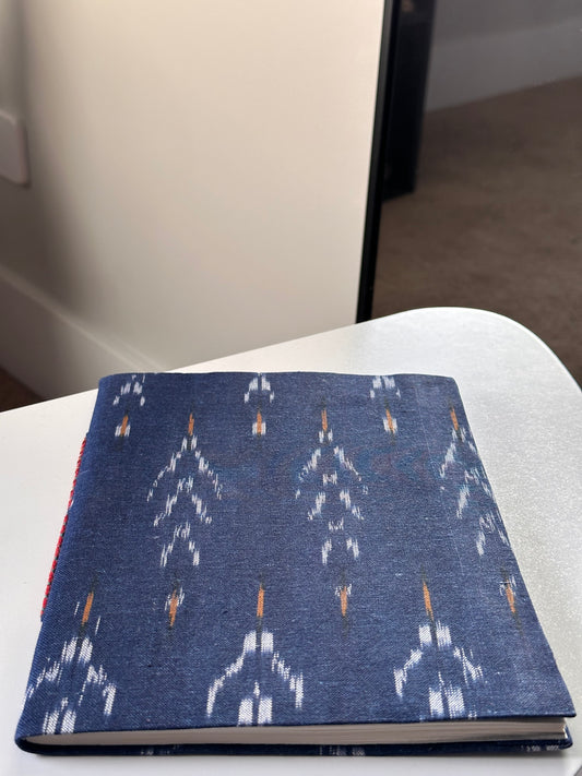 Indigo blue Ikat fabric cover handmade paper notebook (9*7 in)