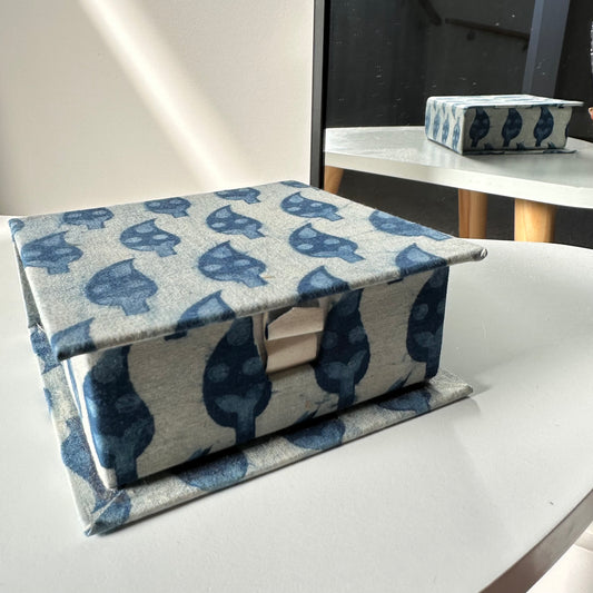 White and blue block printed Slip Box with Note Slips