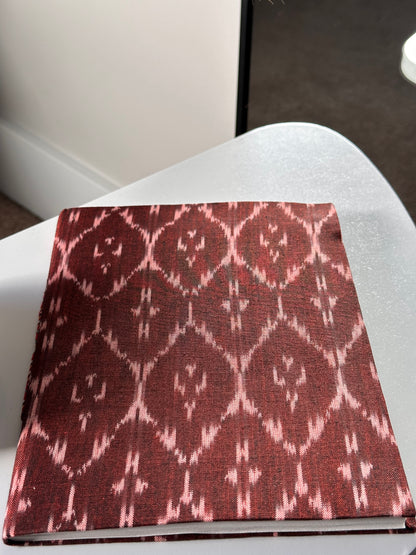 Earthy red Ikat fabric cover handmade paper notebook (9*7 in)