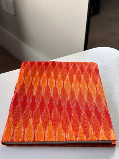 Rustic Ikat print fabric cover handmade paper notebook (9*7 in)