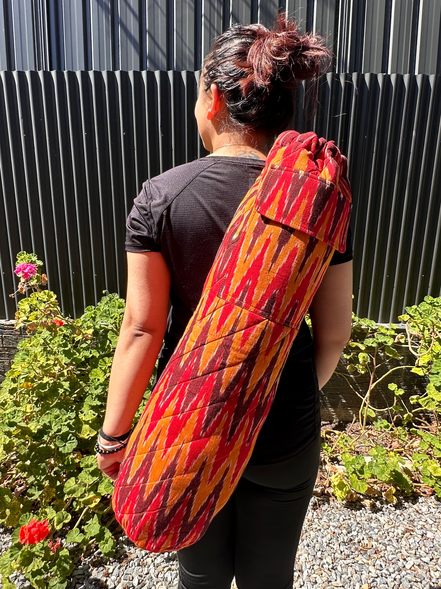Chilli Red Ikat Cotton Quilted Yoga/Beach Mat Bag