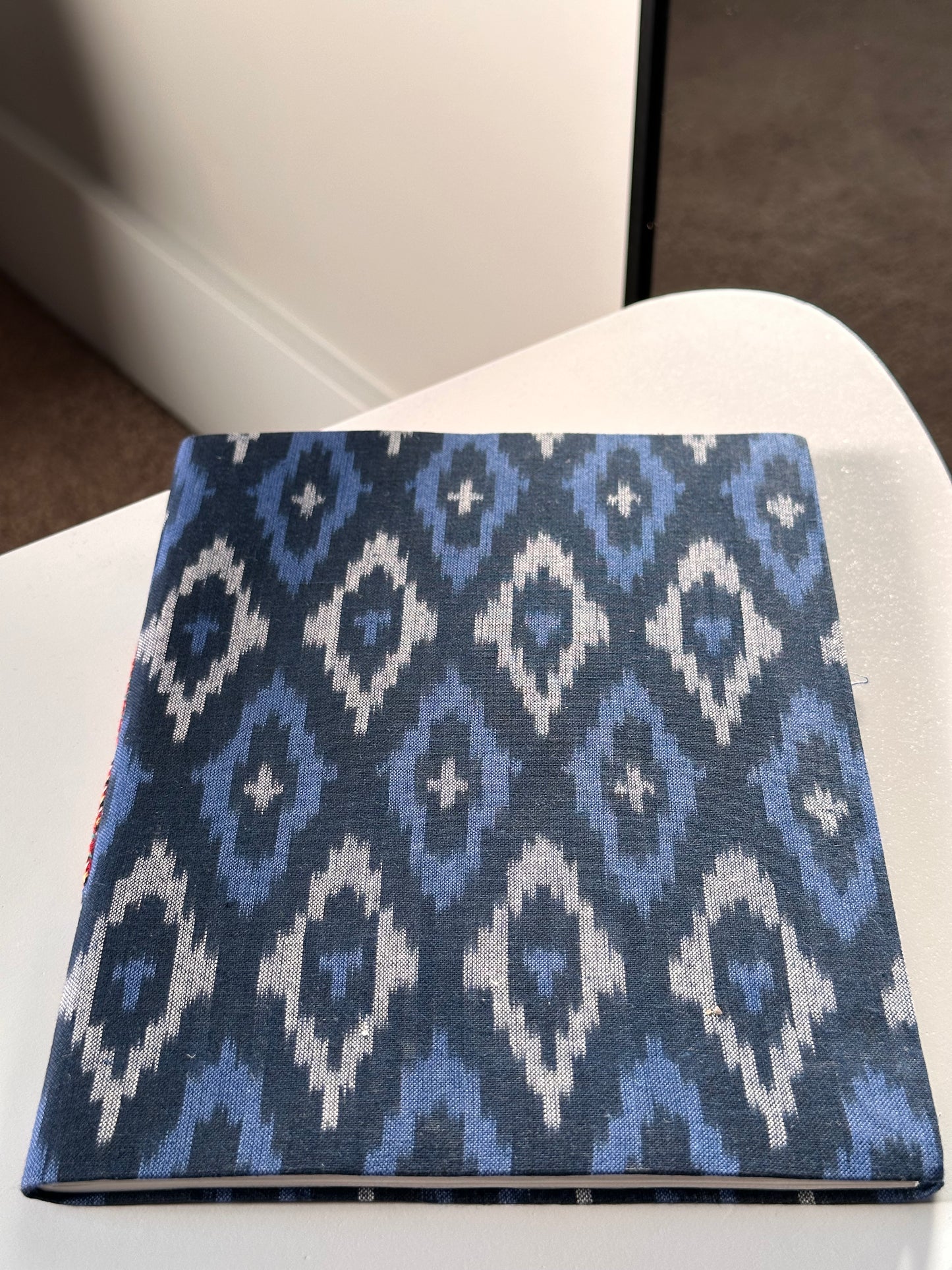 Blue Ikat fabric cover handmade paper notebook (9*7 in)