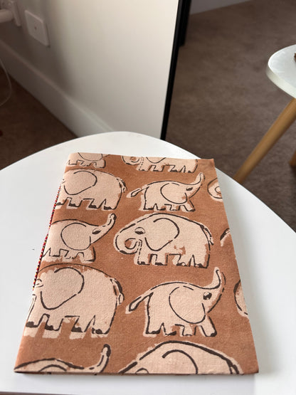 Elephant Handmade art block print fabric cover (9*7)
