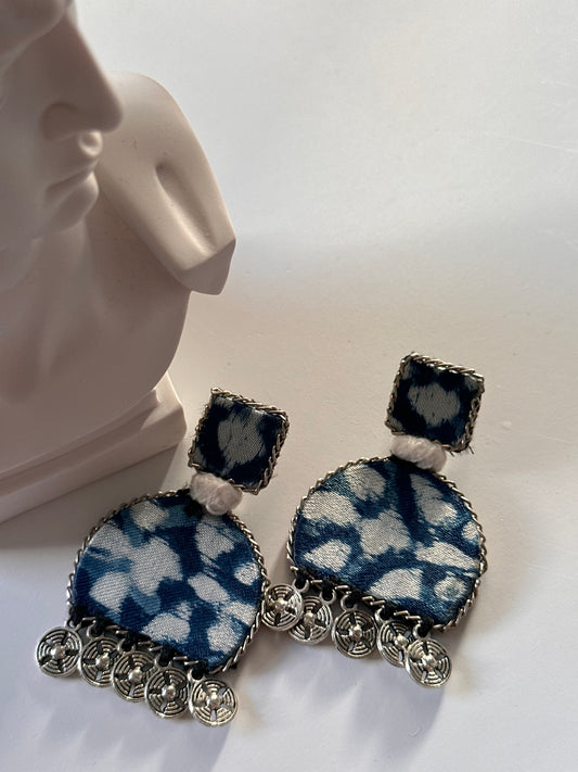 Navy blue earrings made from leftover fabric