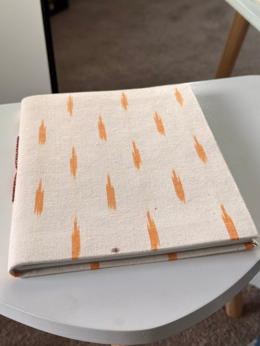 Orange ikat print fabric cover handmade paper notebook (9*7 in)