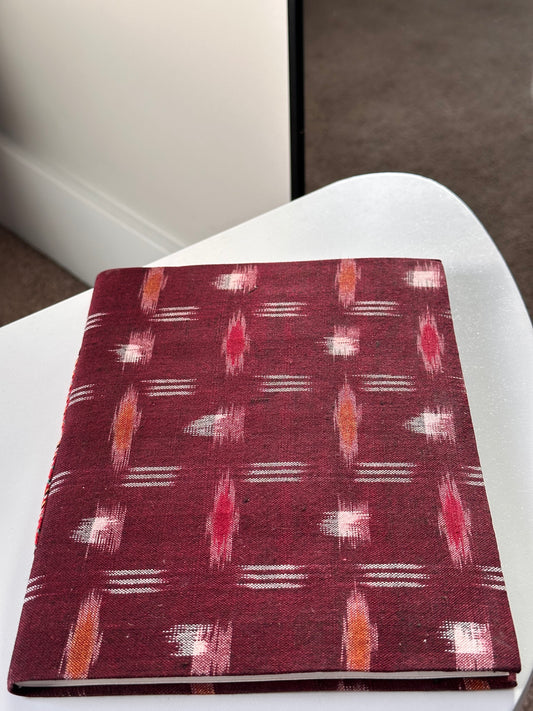 Merry red Ikat print fabric cover handmade paper notebook (9*7 in)