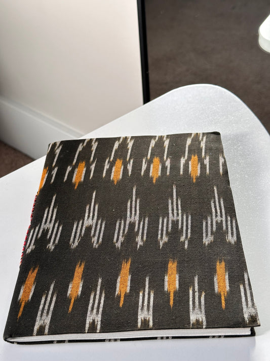 Yellow and black Ikat fabric cover handmade paper notebook (9*7 in)