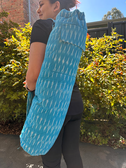 Blue Ikat Cotton Quilted Yoga/beach Mat Bag