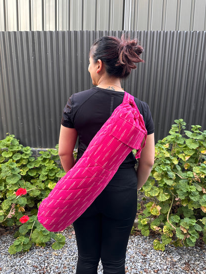 Hot pink Ikat Cotton Quilted Yoga/Beach Mat Bag