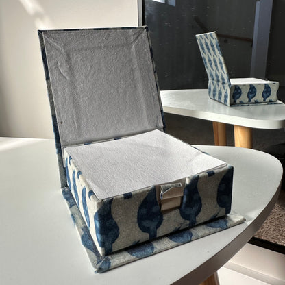White and blue block printed Slip Box with Note Slips