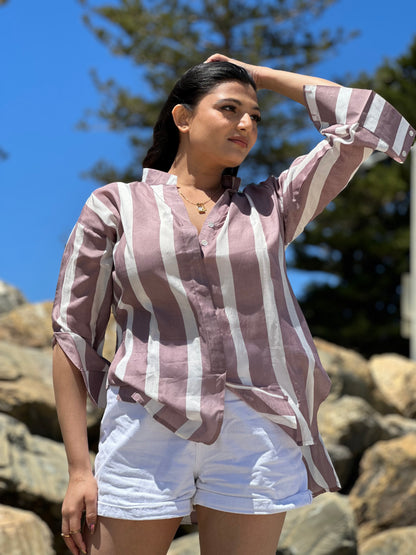 Aahna Stripes Sage Shirt