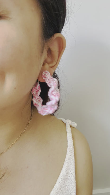 Pink Handmade Macrame Hoop Earrings