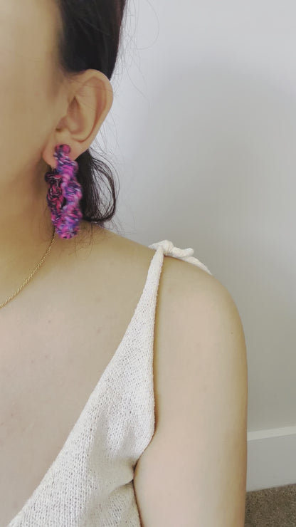 Fuschia pink handmade macrame Hoop Earrings